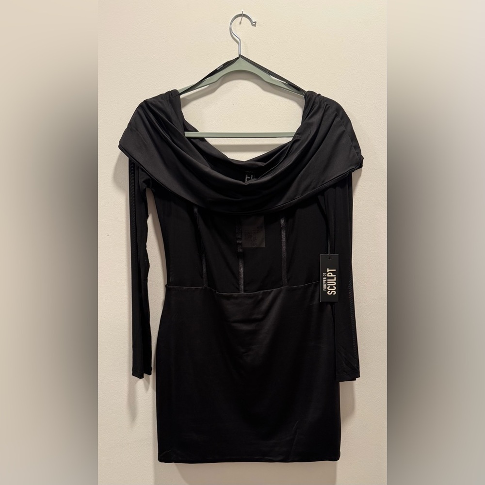 Forever 21 Elegant Mesh Black Garment long sleeve midi dress